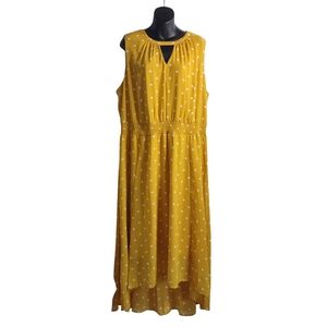 Lane Bryant Midi Dress Plus Size 18 Gold White Polka Dot high Low Sleeveless NWT
